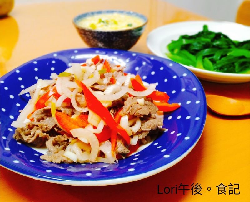 涼拌牛肉+馬鈴薯味噌湯+燙青菜