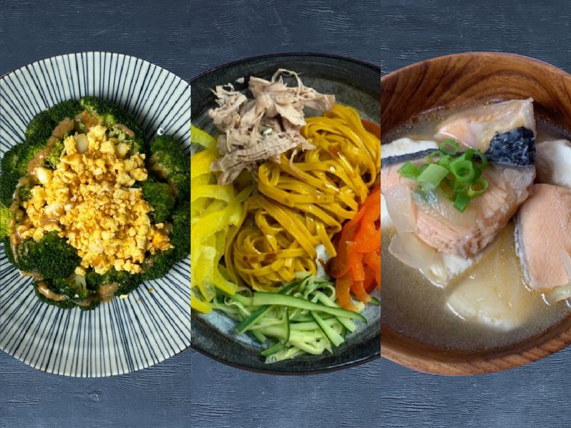 雞絲拌麵|胡麻碎蛋花椰|洋蔥味噌鮭魚豆腐