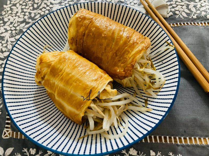 煙燻豆皮捲豆芽/素/零廚藝/10分鐘