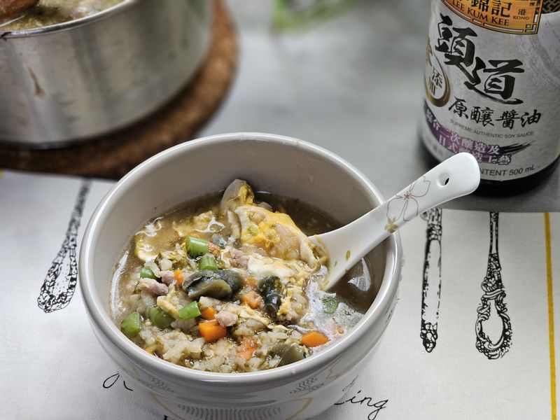 原釀醬油紫菜雙蛋瘦肉蔬菜粥|李錦記