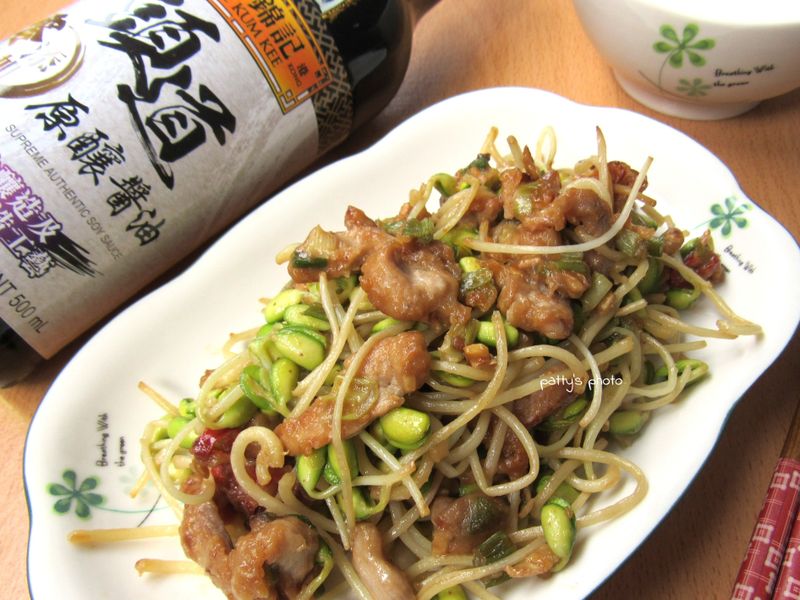 醬炒肉絲豆芽/李錦記 頭道零添加原釀醬油