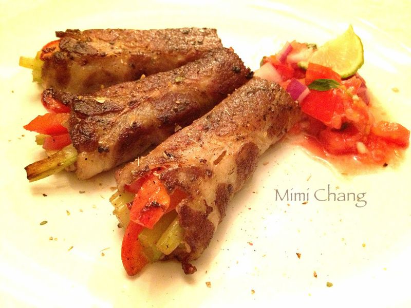 Mimi♥豬肉蔬菜捲佐莎莎醬