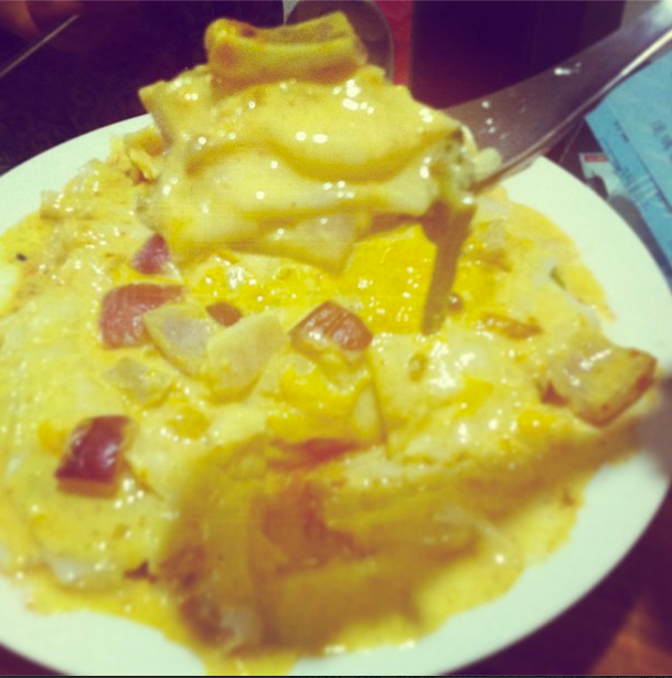Ning的靈感recipeヾ(●´U`●)ノ芒果咖哩香起司千層麵Mango curry lasagnaヾ(●´U`●)ノ(餛飩皮偽裝的千層面皮)