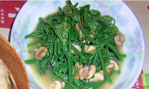 纖維多熱量低(洋菇炒龍鬚菜)