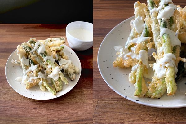 蘆筍天婦羅與酸黃瓜塔塔醬
