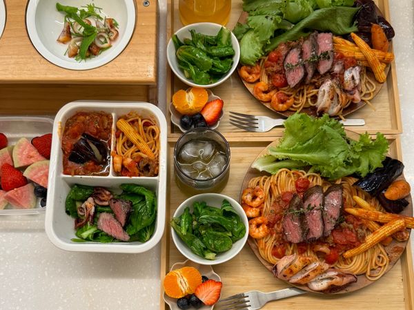 茄汁肉醬義大利麵  佐牛排海鮮٩꒰⍢ ꒱