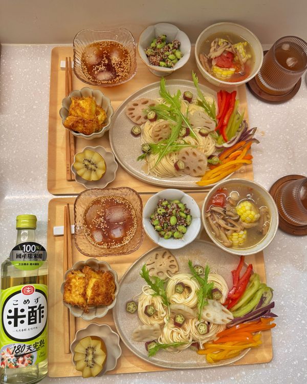 日式彩虹蔬食冷麵｜米醋芝麻冰醬