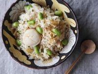 適合春天的～干貝毛豆炊飯