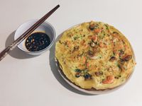 簡單美味。韓式蔬菜海鮮煎餅+醋醬