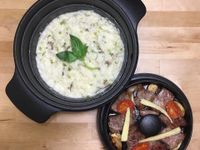 奶油野菇燉飯+蒜煎牛小排