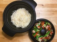 蒜苗炒鹹豬肉+香豬油燜飯