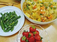 蕪菁燉雞肉粉絲+燙醜豆