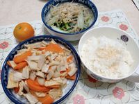 豆包炒杏鮑菇&水炒豆芽小白菜（五辛素）