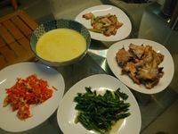 烤魚下巴+蘿蔔炒蛋+南瓜湯+炒鹹豬肉