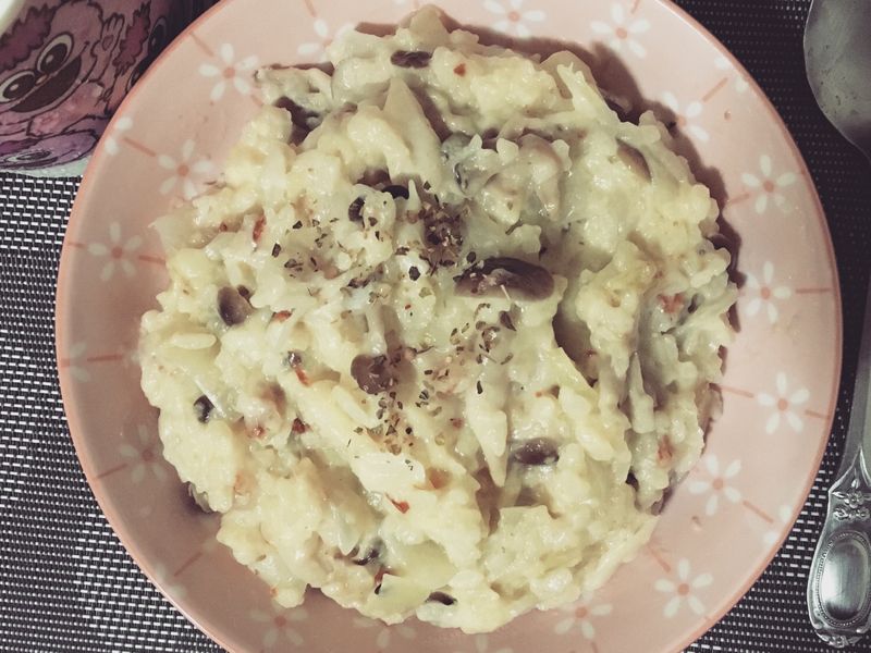 微電鍋一鍋到底洋蔥野菇白醬起司燉飯