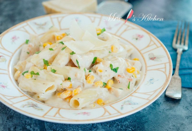 起司鮮奶油雞肉玉米長通粉