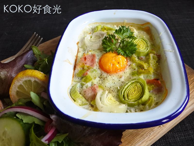 韭蔥或大蔥培根烤蛋早餐_20分鐘到倫敦