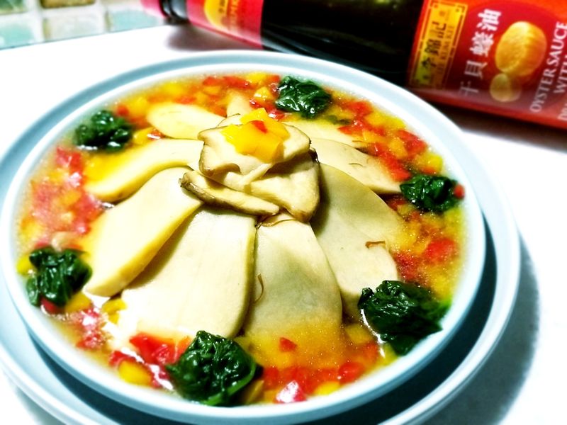 花開富貴賀新年~杏鮑菇扒菠菜