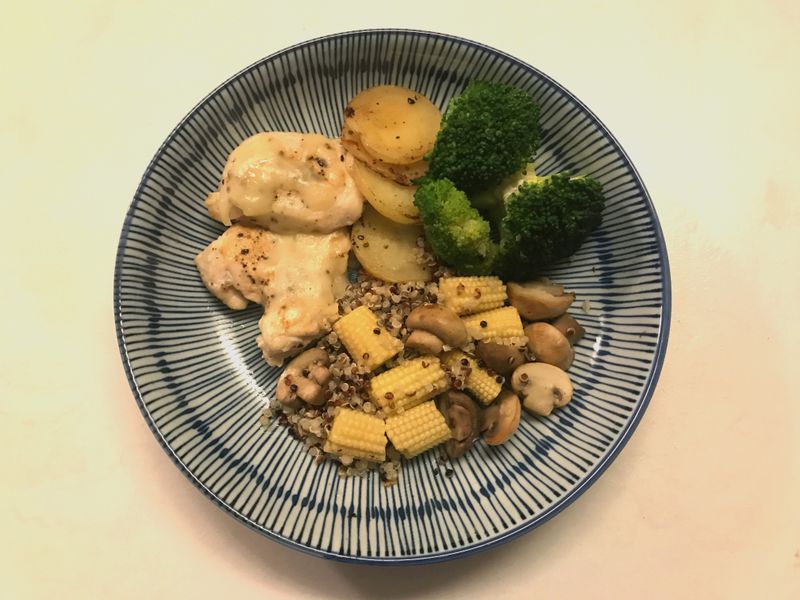 不沾鍋料理|起司雞胸肉佐洋菇鮮蔬(低醣)