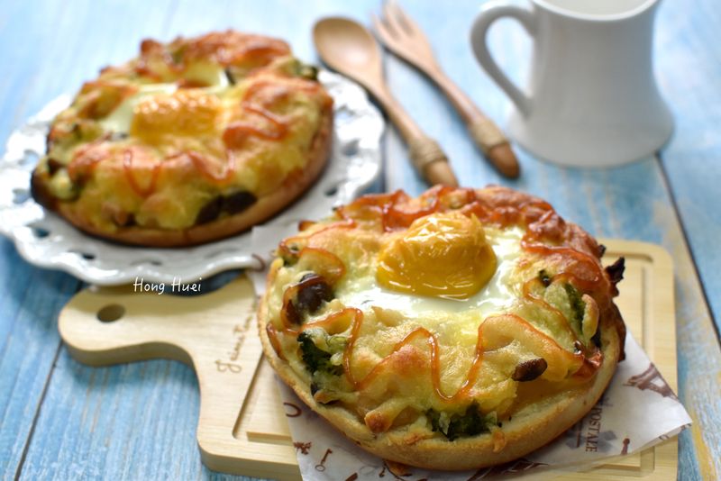 鳳梨菇菇太陽蛋焗貝果【好菇道營養料理】
