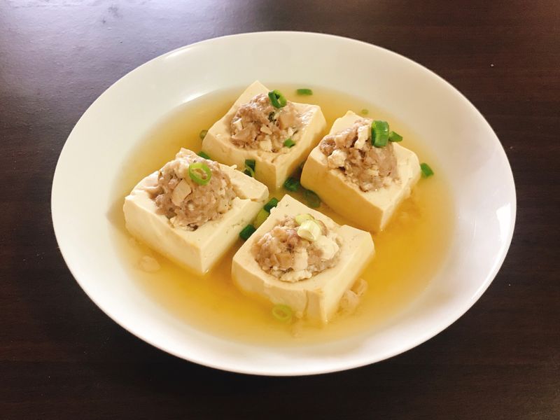 杏鮑菇肉末釀湯豆腐(電鍋料理)