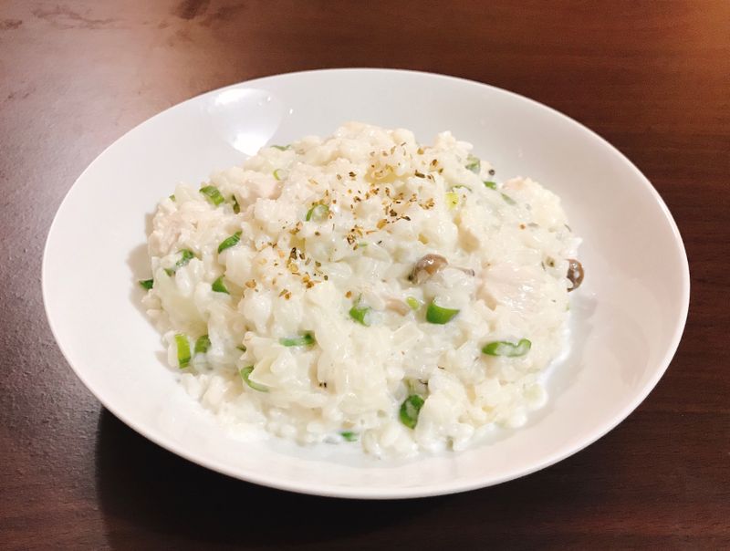 奶香菜豆野菇雞燉飯