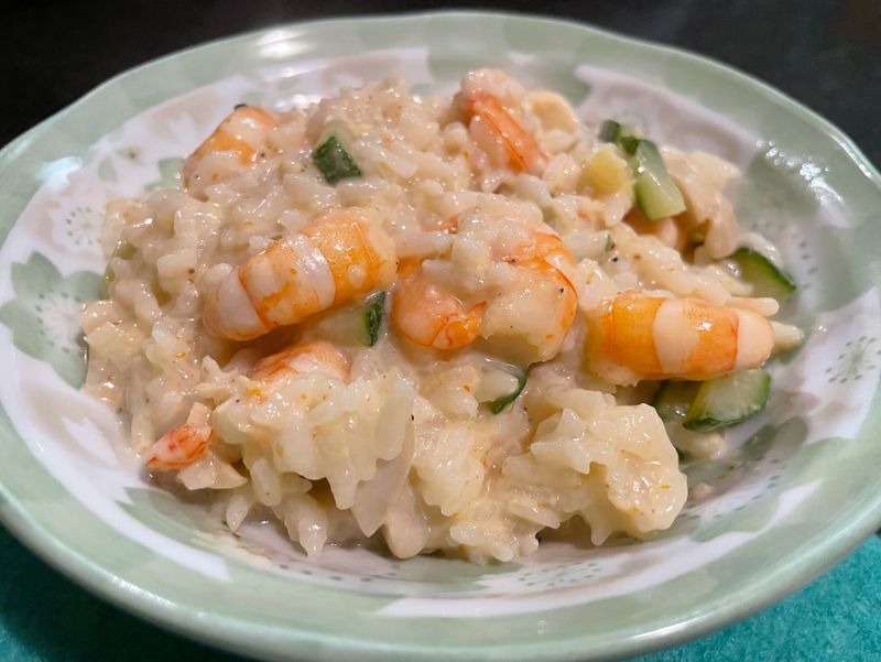 櫛瓜蝦仁鮮奶燉飯