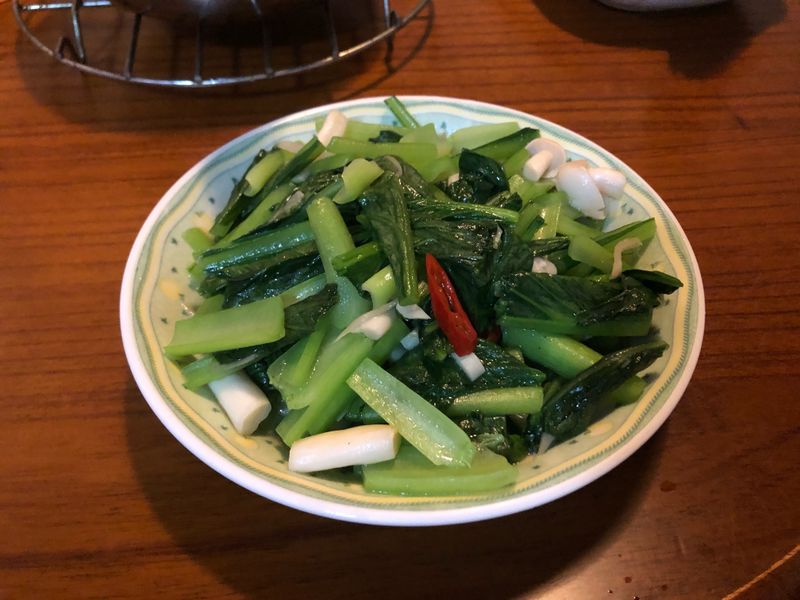 小松菜炒白精靈菇