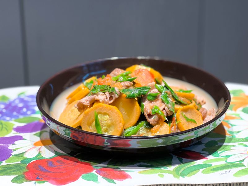 炒肉片+櫛瓜