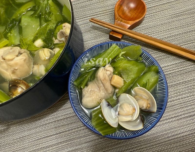 過年必備年菜~刈菜干貝蛤蠣雞湯