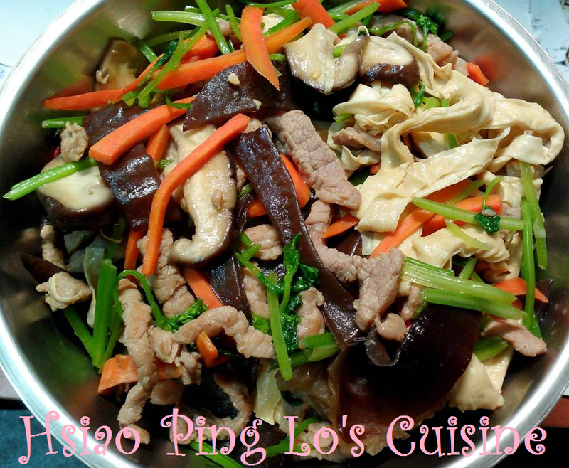黑麻油香根肉絲炒豆皮
